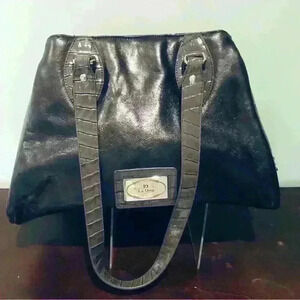 Charcoal Gray  La Diva Handbag. Genuine leather with man made trim.